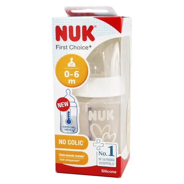 Nuk First Choice+ Biberon Silicone 0-6m Débit M Température Control Cuore Bianco 150ml