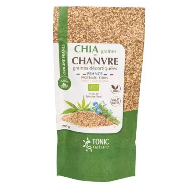 Tonic Nature Chia Graine et Chanvre Graines Décortiquées Bio France 200g