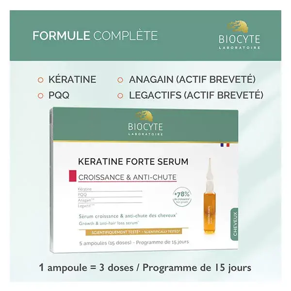 Biocyte Kératine Forte Serum Anti-chute 5 Ampoules de 9 ml 15 jours