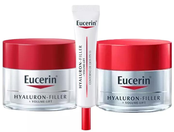 Eucerin Hyaluron-Filler Volume-Lift Creme Pele Seca 50 ml + Creme Noturno 50 ml + Contorno de Olhos 15 ml