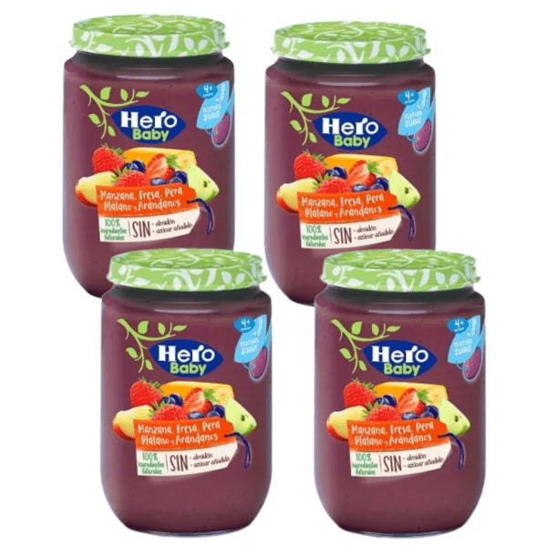 Hero Baby Tarrito Plátano, Manzana, Pera, Fresa y Arándanos +4m 4x190 ...