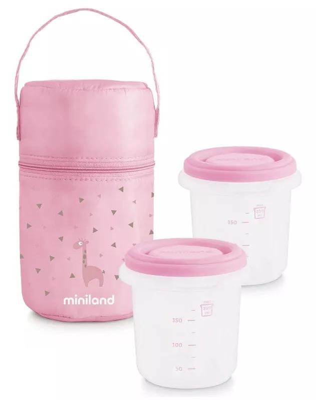 Miniland Pack 2 Go Rosa Bolsa Isotérmica + Recipientes Heméticos 2x250 ml