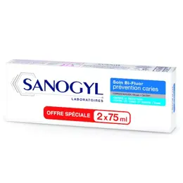 Sanogyl Dentifrice Soin Bi-Fluor Prévention Caries Lot de 2 x 75ml