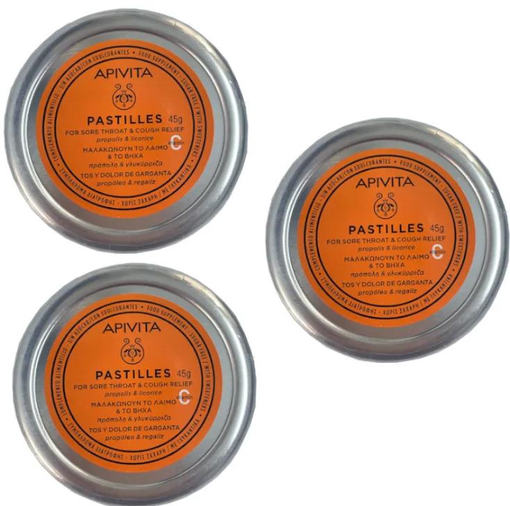 Apivita Propolis and Licorice Pastilles 3 Boxes