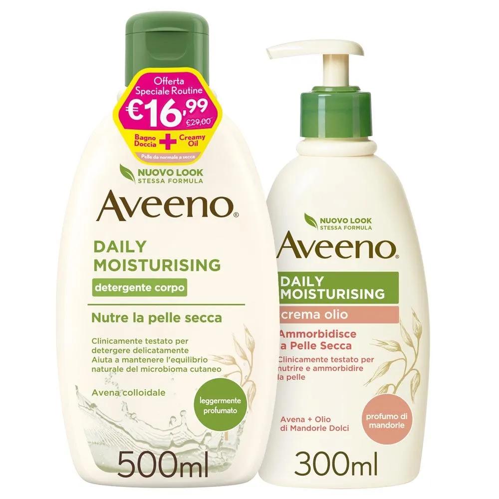 Aveeno Daily Moisturing Kit Per Pelle Normale Bagno Doccia 500 ml + Aveeno Crema Olio 300 ml