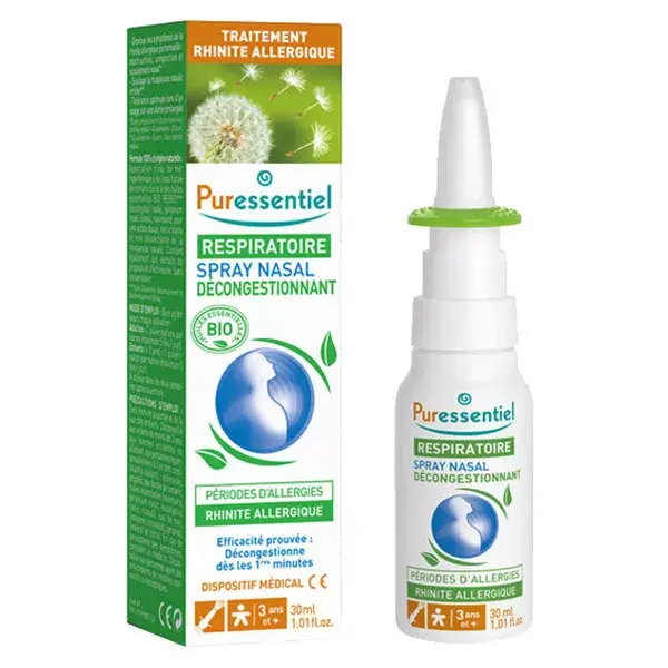 Puressentiel Respiratoire Spray Nasal Décongestionnant Allergies aux Huiles Essentielles Bio 30ml
