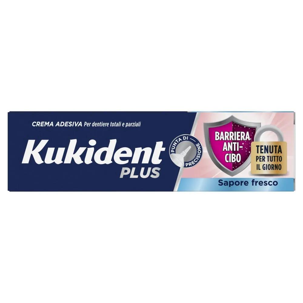 Kukident Plus Barriera Anti-cibo Crema Adesiva Per Dentiere Totali e Parziali Sapore Fresco 40 g