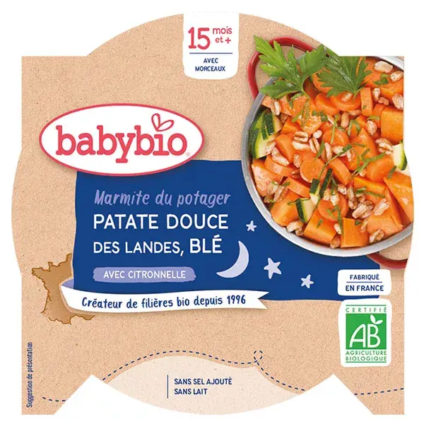 Babybio Repas Soir Assiette Patate Douce Blé +15m Bio 260g