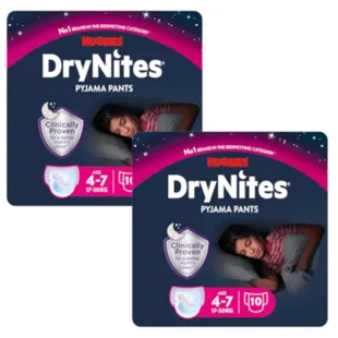 Huggies DryNites Pañales de Noche Niña Talla 4-7 (17-30 Kg) 2x10 Uds