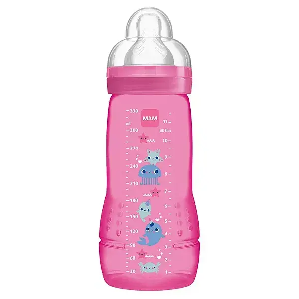MAM Feeding Bottle 2nd age Easy Active Pink Teat Flow X 330ml
