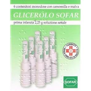 Glicerolo Sofar 2,25g Prima Infanzia Soluzione Rettale 6 Contenitori Monodose Con Camomilla e Malva