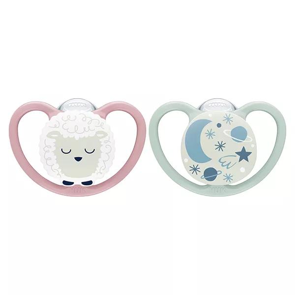 Nuk Space Night Chupete Rosa Verde +18m Set de 2
