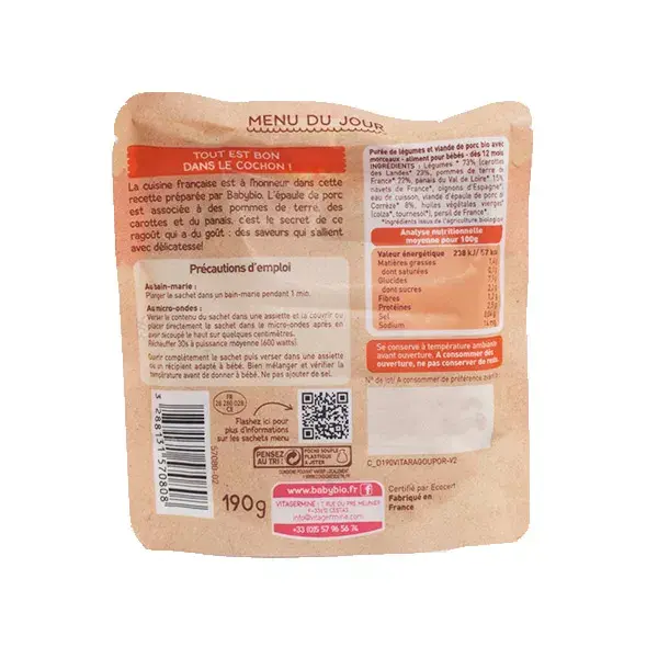 Babybio Dish of the Day Pork & Vegetable Stew Packet from 12 months 190g