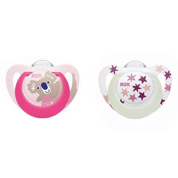 Nuk Chupete Starlight Silicona +6m Koala Rosa Estrellas Set de 2