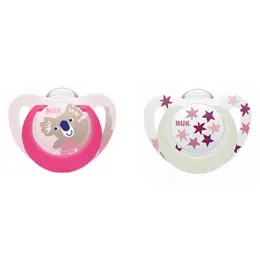 Nuk Sucette Starlight Silicone +6m Koala Rose Étoiles Lot de 2