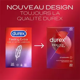 Durex Préservatifs Feeling Extra - 20 Préservatifs Fins et Extra Lubrifiés