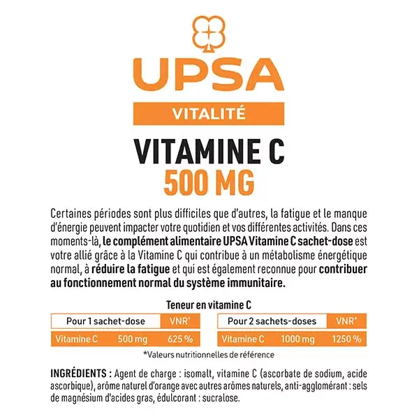 UPSA Vitamine C 500mg sans Sucres 10 sachets