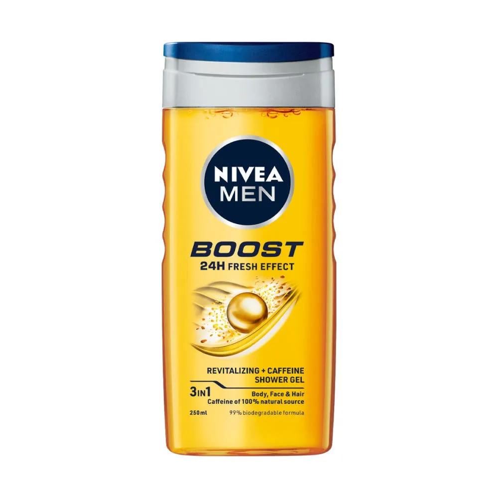 Nivea Men Doccia Shampoo Boost Docciaschiuma Uomo Energizzante Per Viso Corpo e Capelli 250 ml