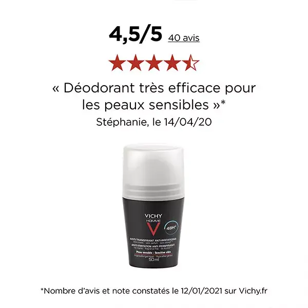 Vichy Homme Deodorante Roll-on Pelli Sensibili 48H 50ml