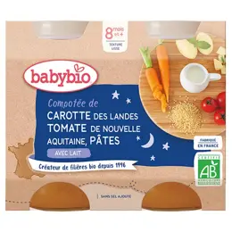 Babybio Repas Soir Pot Carotte Tomate Pâtes +8m Bio 2 x 200g