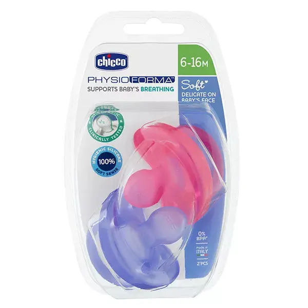 Chicco Sucette Physio Soft Tout Silicone +6m Rose et Violet