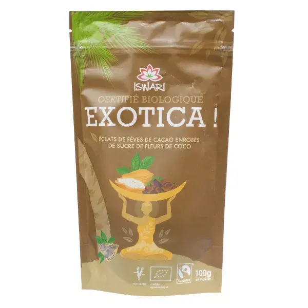 Iswari Exotica Granos de Cacao Recubiertos con Azúcar de Flor de Coco Bio 100g