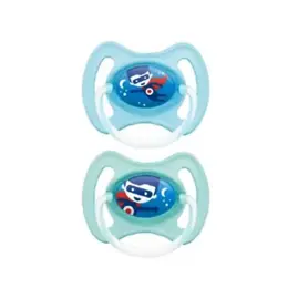 MAM Sucette Anneau Nuit Silicone +18m Lot de 2 Héros Bleu et Rouge