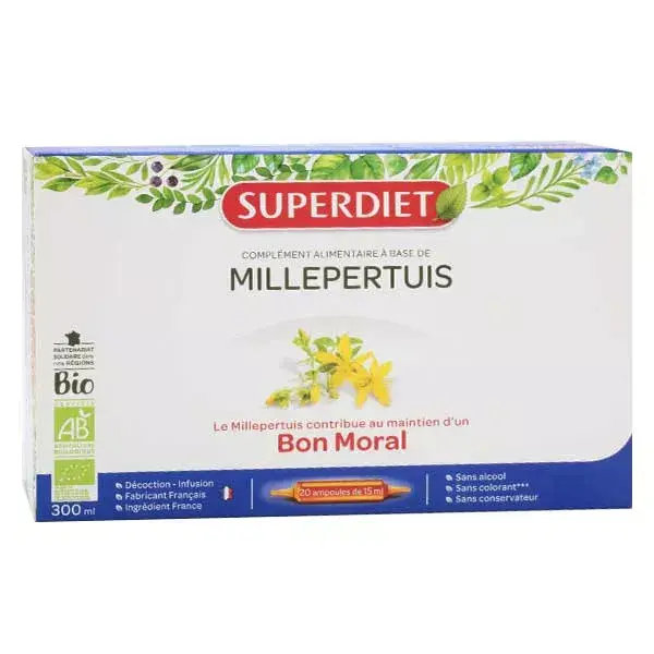 Superdiet Millepertuis Bio 20 ampoules de 15ml Pas cher