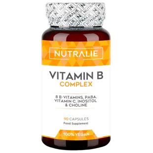 Nutralie Vitamin B-Komplex mit Vitamin C + Cholin + Inositol + PABA 90 Kapseln