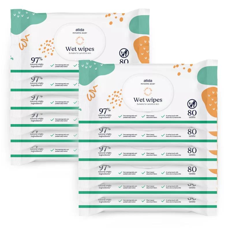 Children's Wipes with Aloe Vera and Camomila Mifarma 80 TRIPLO Units