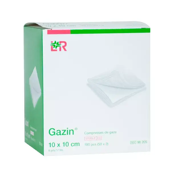 L&R Gazin Compresse de Gaze Stérile 10cmx10cm 50 x 2 compresses