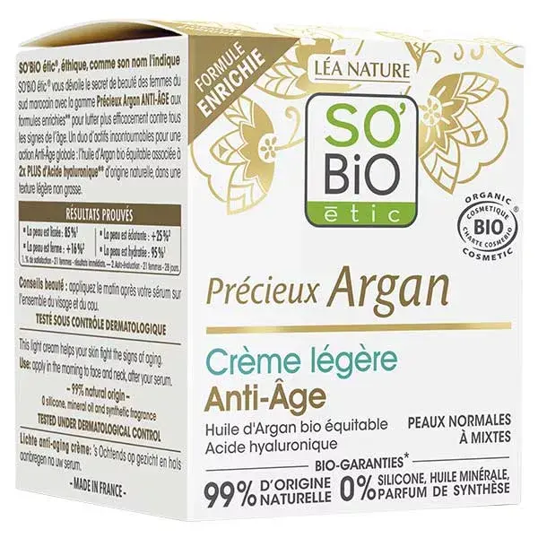 So'Bio Étic Précieux Argan Crème Légère Anti-Âge Jour Bio 50ml