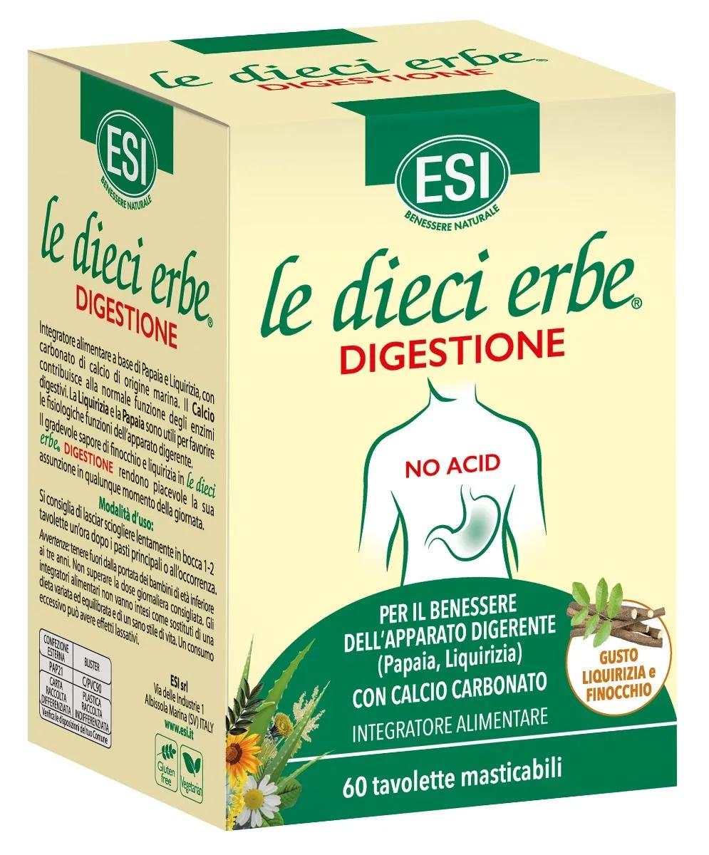 ESI Le Dieci Erbe Digestione No Acid Integratore per la Funzionalità Digestiva 60 Tavolette