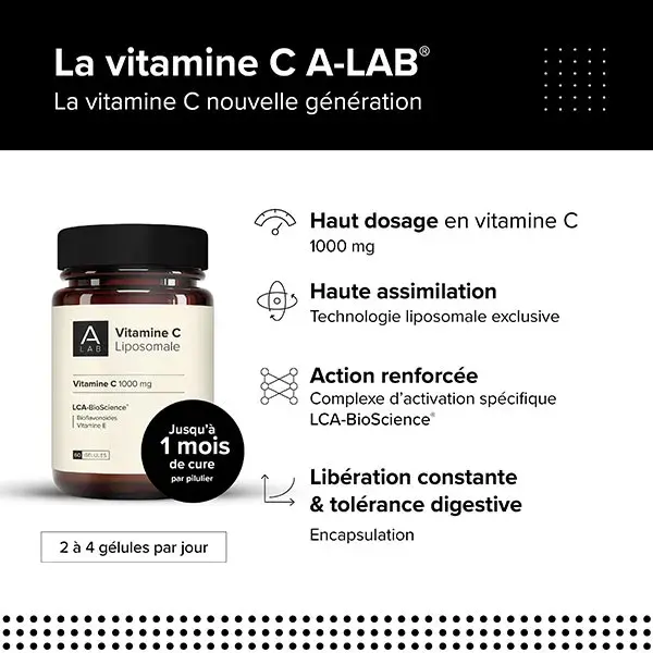 A-Lab Vitamine C Liposomale 1000mg - Vitalité, Anti-Fatigue, Antioxydant - 60 gélules