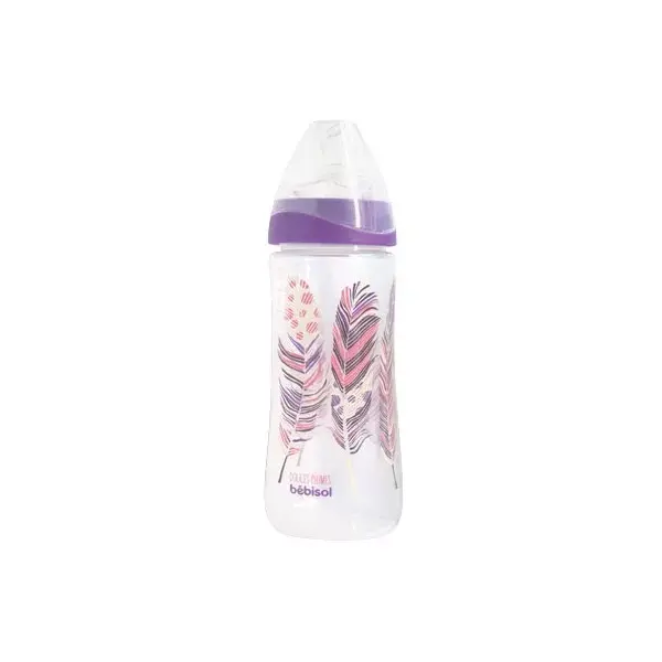 Bebisol bottiglia collare Anti-Colique Silicone + 6 mesi viola piuma 360ml