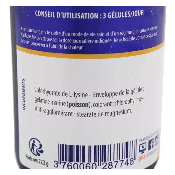 Pharm Nature Micronutrition L-Lysine 1000 60 gélules
