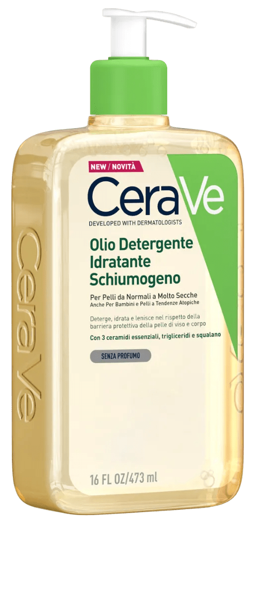 CeraVe Olio detergente idratante  Deterge, idrata e lenisce. Con 3 ceramidi Essenziali, Trigliceridi e Squalene da Olio di Origine Vegetale. 473 ml