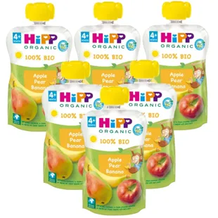 HiPP Pouches de Manzana, Pera y Plátano BIO +4m 6x100 gr
