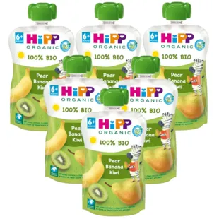 HiPP Pouches de Pera, Plátano y Kiwi BIO +6m 6x100 gr