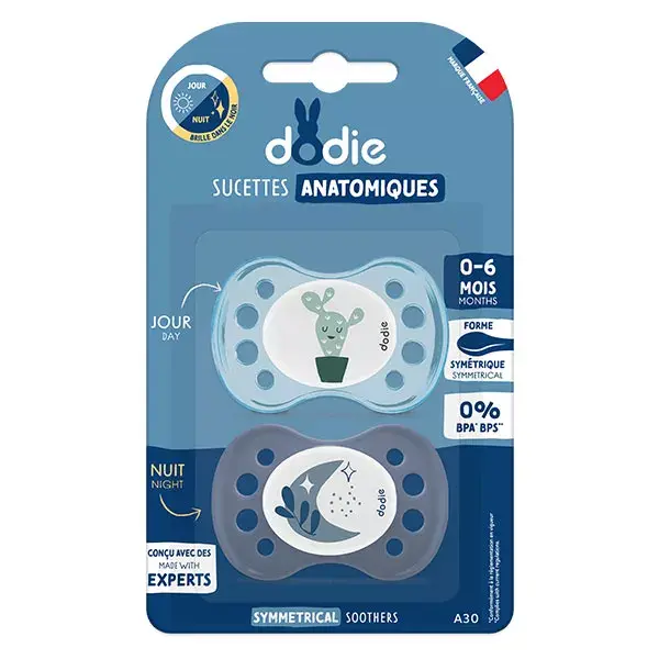 Dodie Sucettes Anatomiques 0-6 mois Jour & Nuit Lot de 2