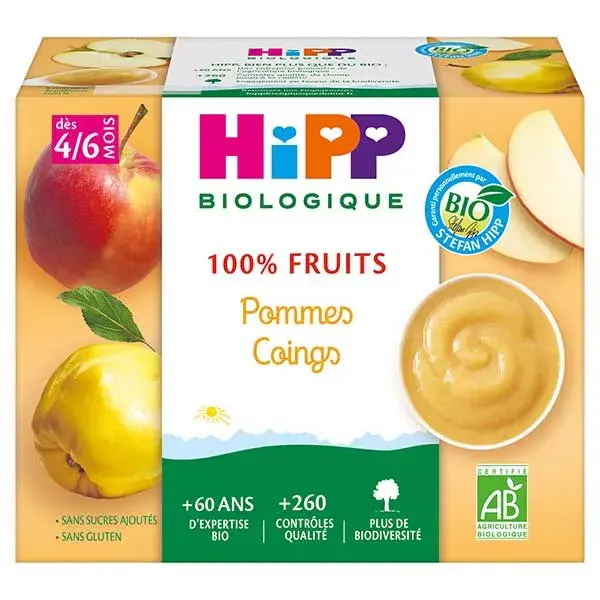 Hipp Bio 100% Fruit Cups Apple and Quince 4-6m 4x100g