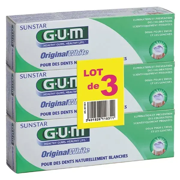 Gum Dentifrice Original White Blancheur Lot de 3 x 75ml