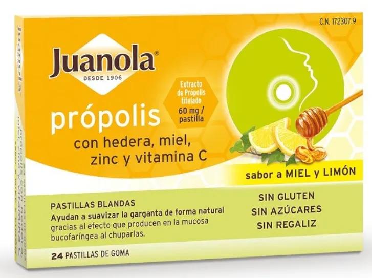 Miel de zinc Juanola Lierre de Propolis Vitamine C Goût miel 24 comprimés doux citron