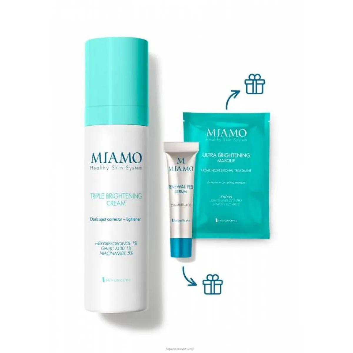 Miamo Cofanetto Triple Brightening Crema 50 ml + Renewal Peel Siero 5 ml + Ultra Brightening Maschera 10 ml