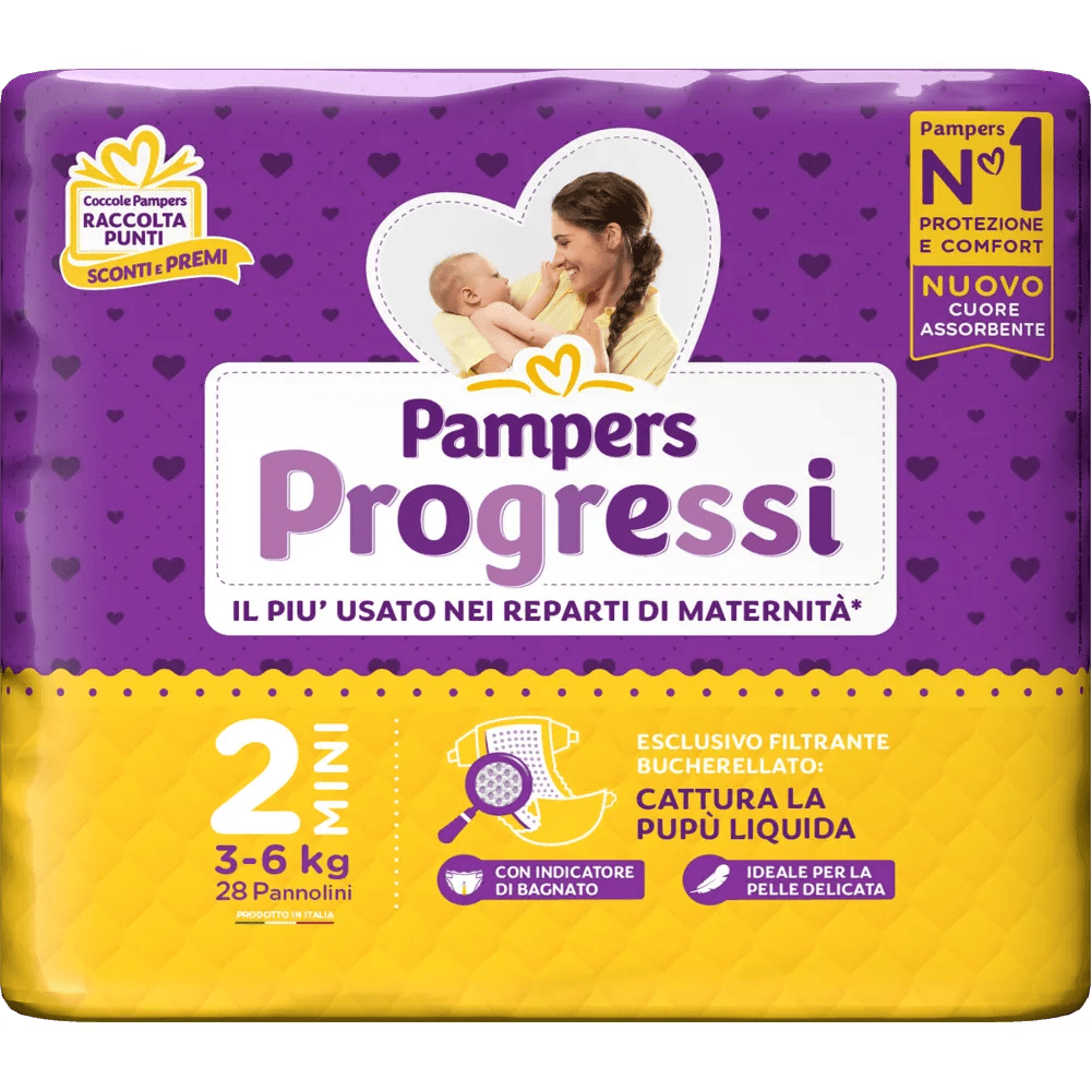 Pampers Progressi 2 Taglia Mini Pannolini 3-6Kg 28 Pezzi