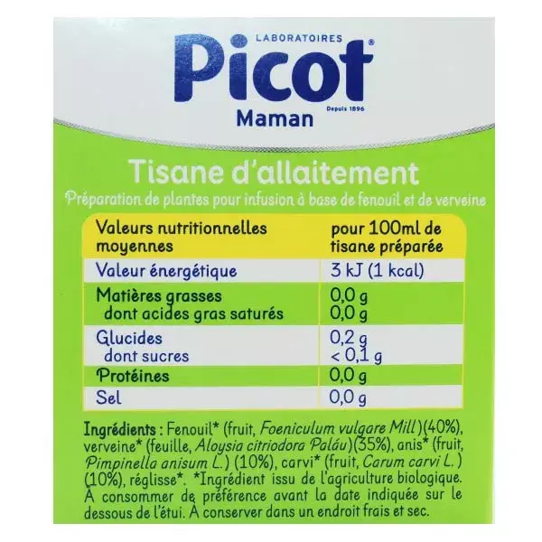 Picot Maman Tisane d'Allaitement Verveine Bio 20 sachets