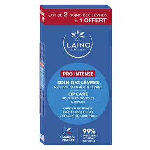 Laino Pro Intense Trattamento Labbra Cera d'Api Confezione da 2 x 4g + 1 Gratis