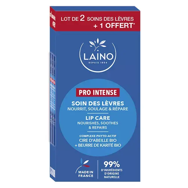 Laino Pro Intense Soin des Lèvres Lot de 2 x 4g + 1 Offert