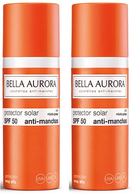 Gel Solaire Bella Aurora SPF50 Peaux Mixtes Grasses 2x50 ml