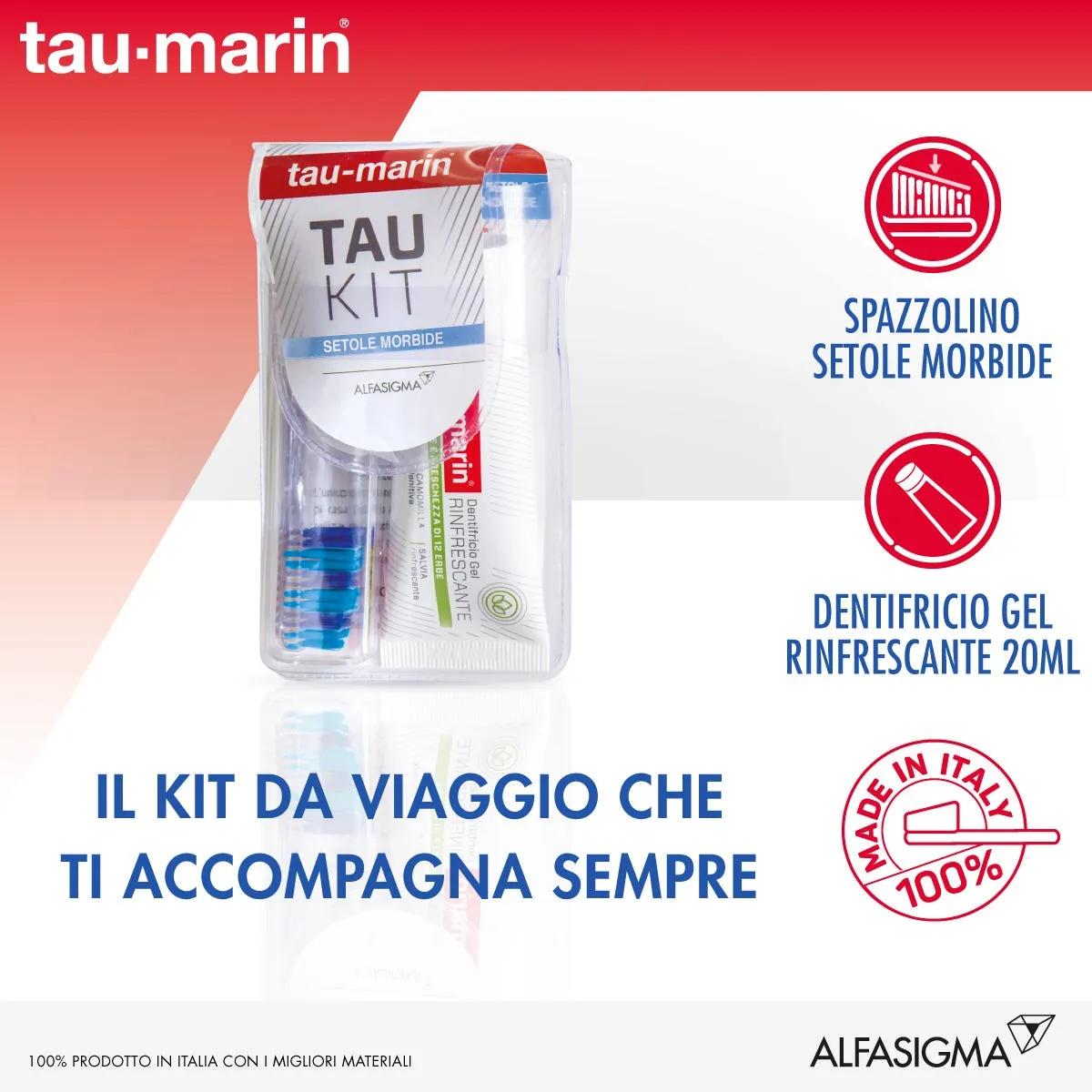 Tau-Marin Kit Spazzolino Morbido e Dentifricio gel Rinfrescate alle Erbe 20 ml